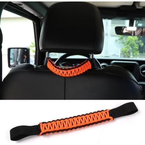 YCCPAUTO 1Pcs PVC Rope+Oxford Seat Back Headrest Grab Handle Bar For JEEP Wrangler JL 2018-2021 Orange+Black