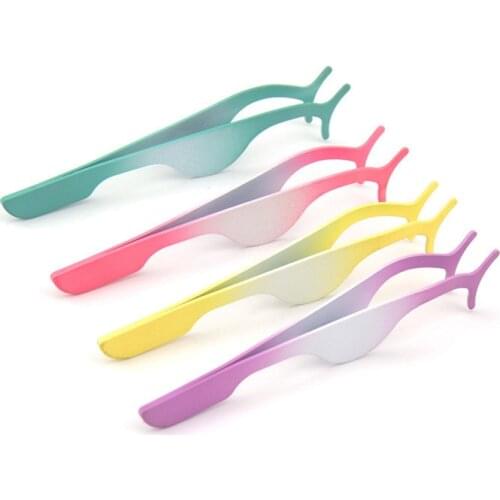 1pcs Stainless Steel Eyelashes Extension Tweezers Auxiliary Clamp Clips Practice Beauty Eye Lash Makeup Tools