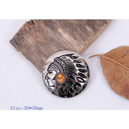 10PC 30MM SOUTHEAST INDIAN HEAD YELLOW TURQUOISE SLIVER HANDMADE LEATHERCRAFT CONCHOS SET