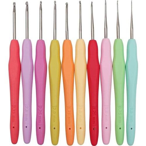 10Pcs Small Size Lace Crochet Hooks (0.5-2.75mm), Ergonomic Crochet Hooks Set with Soft Grip Handle for Thread