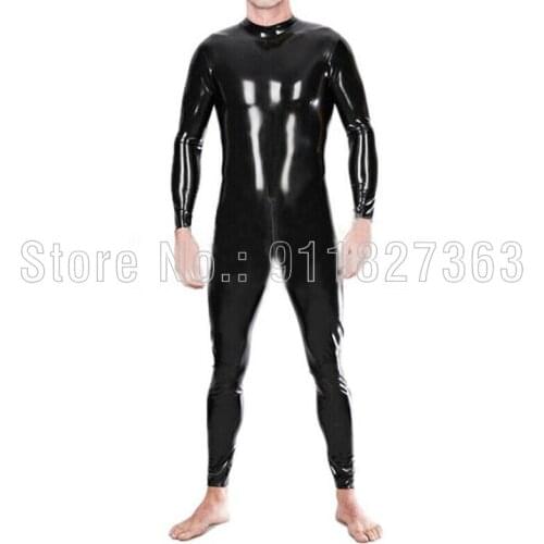 100% Natural Latex Catsuit Back Crotch Zipper for Men Handmade Rubber Bodysuit Jumpsuit Party Wear Customized