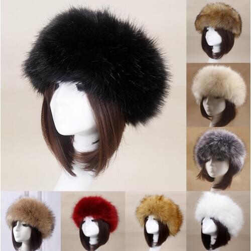 2020 Winter Thick Furry Hairband Fluffy Russian Faux Fur Women Girl Fur Headband Hat Winter Outdoor Earwarmer Ski Hats Hot