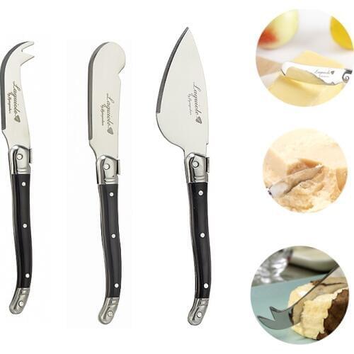 3pcs Laguiole Style Cheese Butter Spreader 5.9'' 15.9cm Black Plastic Handle Jam Knife Scraper Restaurant Bar Slicer Cutter Tool