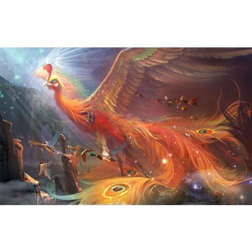 5D Diy Diamond Painting Cross Stitch Fire Phoenix Round Diamond Mosaic Diamond Embroidery Animals Home Paintings hobbies crafts