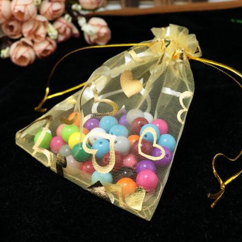 Free Shipping 500pcs Gold Organza Bags 11x16cm Wedding Jewelry Candy Gifts Packaging Pouches Favor Organza Drawstring Gift Bags