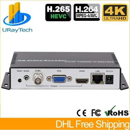 UHD 4K H.265 H.264 HDMI VGA CVBS Decoder HD SD Video IP Streaming Decoder SRT HTTPS RTSP RTMP UDP HLS to HDMI VGA CVBS Receiver