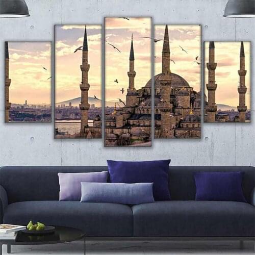 Home decor painting on canvas modular wall 5 panels Sultan Ahmed modular mosque living room vintage picture HD print