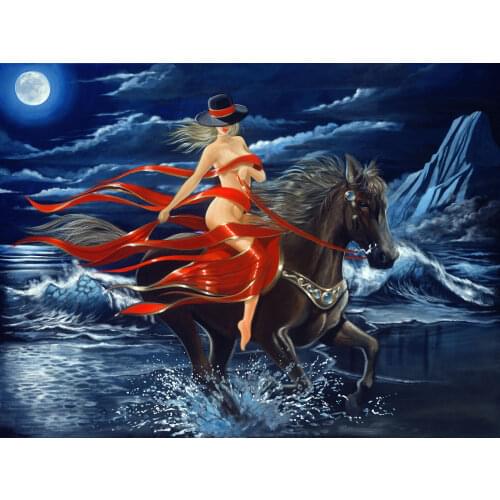 JMINE Div 5D naked Lady Woman Hat Horse Sea Full Diamond Painting cross stitch kits art Portrait 3D paint by diamonds