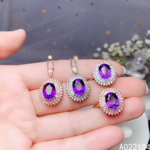 KJJEAXCMY fine jewelry 925 sterling silver inlaid natural amethyst women exquisite classic gem ring pendant suit support detecti