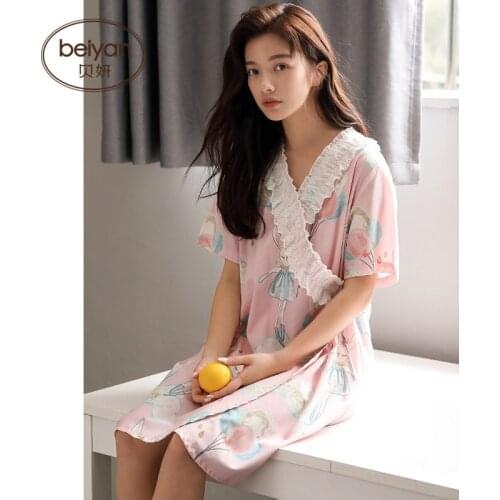 Summer Pajama Girl Short Sleeve Thin Kimono Nightdress Sweet Lovely Cotton Homewear Set