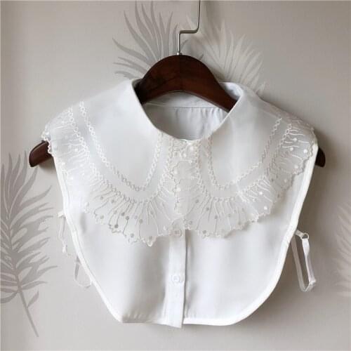 Linbaiway Ladies Big Lapel Shirt False Collar Embroidery Fake Collar Women Blouse Top Detachable Collars Shirt Neckwear