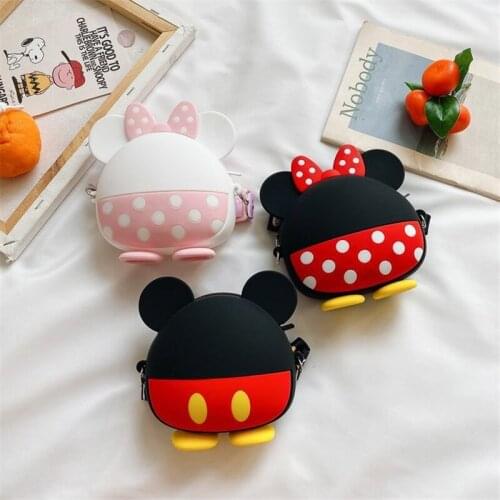 Disney Mickey Mouse Childrens Small Bag Mini Shoulder Bag Cartoon Mickey Minnie Baby Silicone Coin Purse Girl Crossbody Bags
