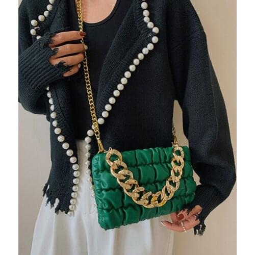 Thick Chain Small Soft PU Leather Crossbody Shoulder Bag 2021 Winter Fashion Travel Handbags and Purses Green Blue Black