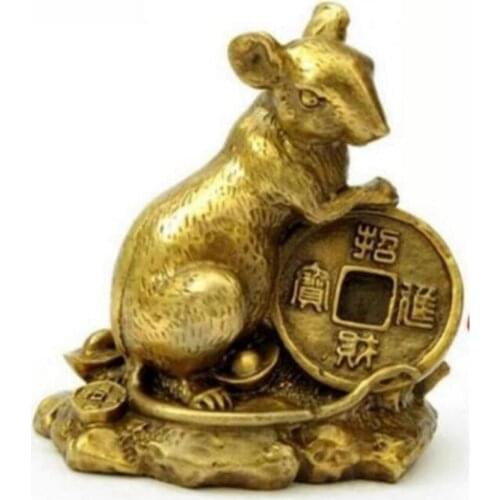 Copper Statue Chinese zodiac rat Brass small place A thriving business mouse copper money rat
