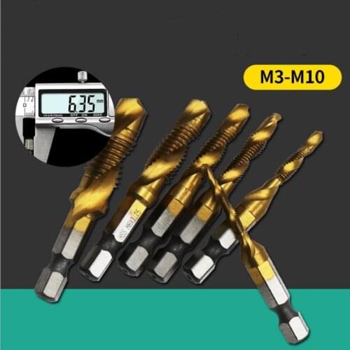 6pcs/set M3 M4 M5 M6 M8 M10 Metric Screw Taps Drill Bits HSS 1/4'' Hex Shank Thread Tap Spiral Screw Drill Bit Woodworking Tools