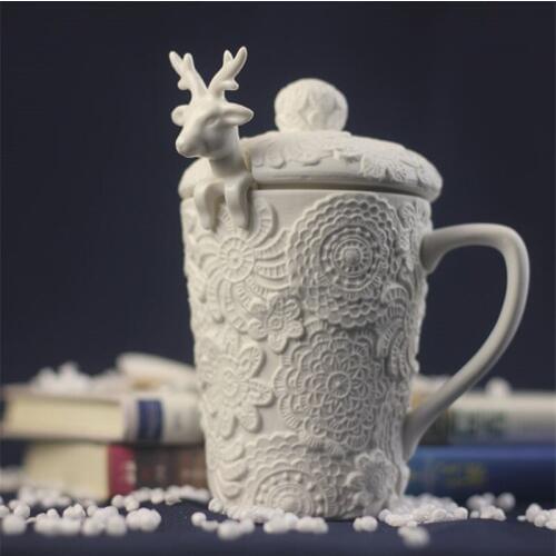 Milu Deer Cup Mugs 3D Animal Coffee Cups with Lid Cute Milk Cups Snow Ceramic Mug Breakfast Cup Christmas Gifts Drop Shipping