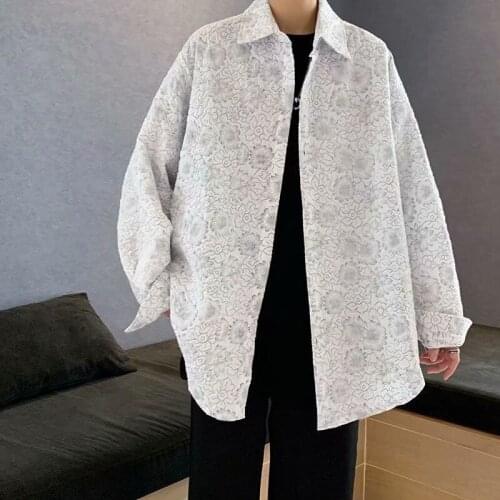 2021 Mens Floral Pattern Long-sleeved Shirts Tops Japanese Streetwear Loose Casual Shirts Male Clothes Camisa Masculina M-2XL