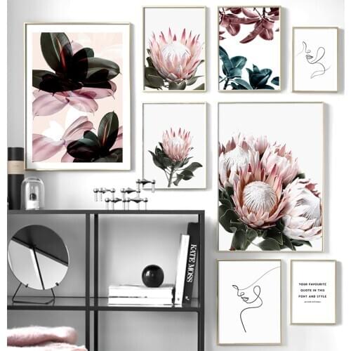 Pink Flower Abstract Girl Figure Lines Nordic Posters And Prints Wall Art Canvas Painting Wall Pictures For Living Room Decor