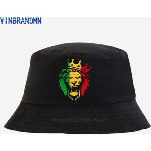 New Fishing hat Rasta Lion of Judah Cotton Bucket hat Rastafarian Reggae Ethiopian Lion Hipster hat Trend Fashion Valentine Gif