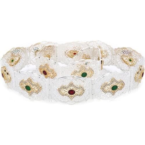 2019 latest Moroccan popular design gold and silver mixed color waist chain for ladies party bride wedding metal belt