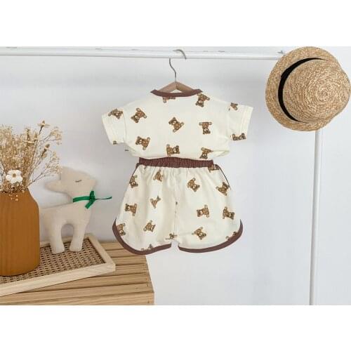 Little Boys Girls Leisure Wear, Toddlers Summer Creative Cartoon Little Bear Printing Round Collar Short Sleeve Tops + Shorts