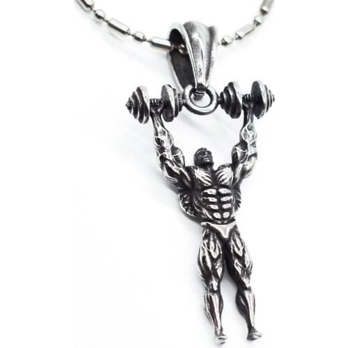 AMUMIU Strong Man Lifting dumbbell Stainless Steel Pendant Necklace For Women Men High Quality KP283