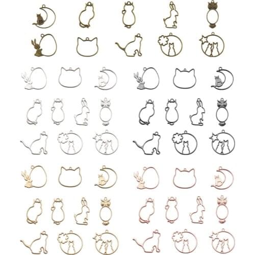 Alloy Open Back Bezel Pendants Mold Rabbit Cat Owl Charms for Resin Pressed Flower Jewelry Earrings Necklace Bracelets Making