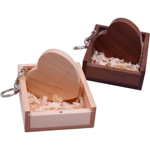 Custom logo wooden Heart USB + BOX USB Flash Drive Pendrive 64GB 32GB 16GB 8GB U Disk Cle Usb 2.0 photography wedding gifts
