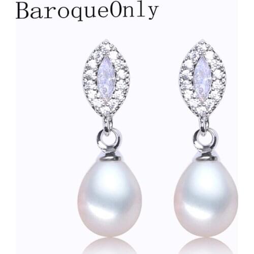 Baroqueonly 925 sterling silver Rose gold earrings natural Pearl drop Earrings zircon inlaid swarovski earrings gift EBG