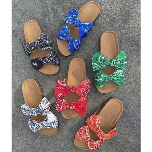 Cute Bowknot Sandals Bandana Slippers for Women 2021 Ladies Slides Graffiti Tie Dye Summer Flat Shoes Beach Travel Flip Flops