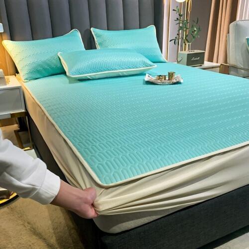 Solid Color Silky Nano Latex Quilted Embossed Mattress Protector Fitted Sheet Style Cover for Mattress Thick Soft Pad for Bed