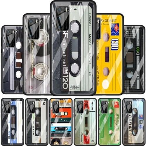 Vintage Magnetic tape Cassette for Huawei P40 P30 Pro Plus P20 P10 Lite P Smart Z 2021 2020 2019 Tempered Glass Phone Case