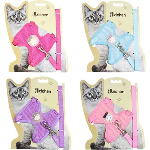 Breathable Mesh Small Dog Cat Harness Leash Set Cartoon Pet Kitten Chihuahua Harnesses Vest Leash for Small Medium Dogs Cat