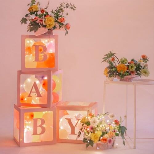 4pcs/set DIY Transparent Box Balloon BABY LOVE Scatola for Boy Girl Baby Shower Wedding Birthday Party Caja Decoration Backdrop