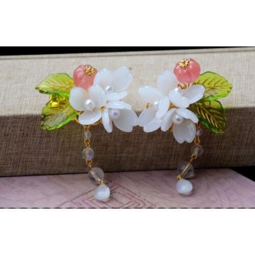 White Gardenia Retro Hair Clips Hairpin HanfuTraditional Headdress Handmade Girl Hair clip
