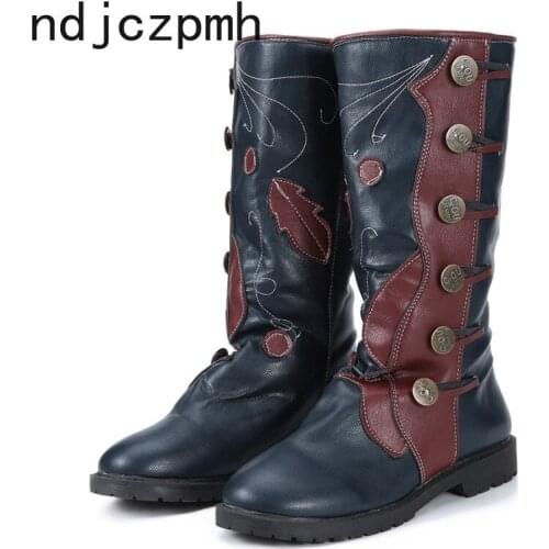 Womens Boots The New winter Color matching fashion plush Round head flat Middle tube Martin boots Womens shoes plus size 34-43