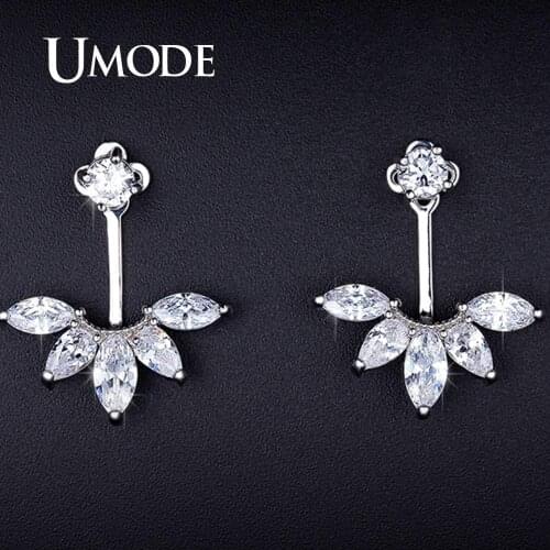 UMODE Fashion Earring Jewelry Zirconia Crystal Ear Jackets Jewelry Leaf Ear Stud Earrings For Women Boucle D'oreille Aros UE0242