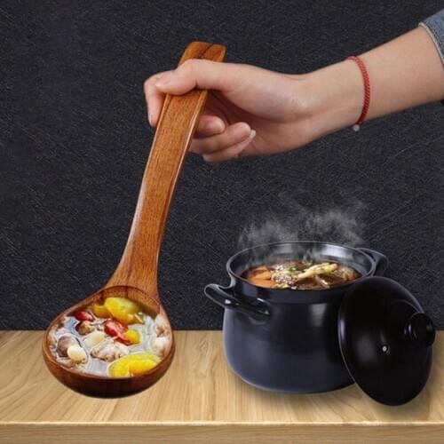 1PC S/M/L Long Handle Natural Wooden Cooking Scoop Catering Tableware Kitchen Utensils Rice Soup Spoon Kitchen Tools Supplies