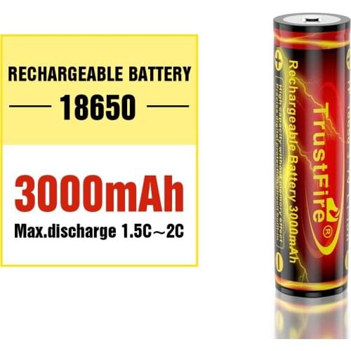100% TrustFire 18650 3000Mah Lithium Battery 3.7v Rechargeable Li Ion Cells with Protected Circuit Board for LED Flashlight