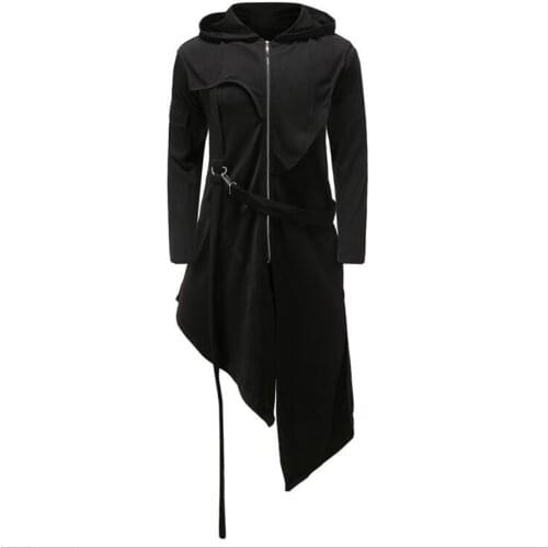 2019 Men Black Hooded Trench Coat Loose Long irregular Coat Spring Autumn Male Streetwear Fashion gothic Windbreaker Overcoat