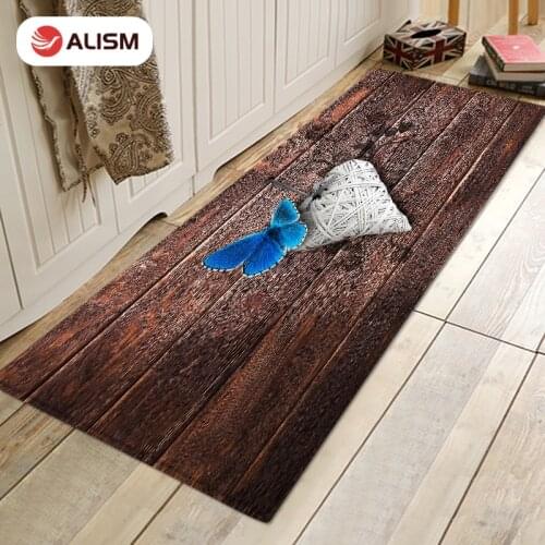 2021 Long Kitchen Mat Colorful Paint Wood Grain Polyester Absorbent Non-slip Kitchen Rug Doormat Home Decor Floor Mat Carpet