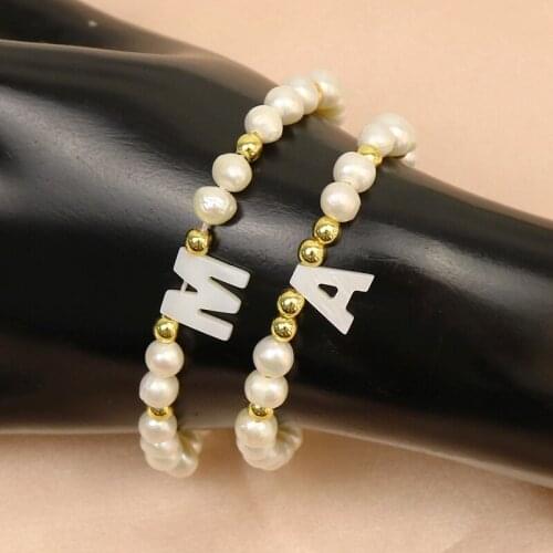 5Pcs Pearls Strand Bracelet Chain White Letter bead charms Bracelet Bead Gold handmade women Bracelet Jewelry Bracelet 90016