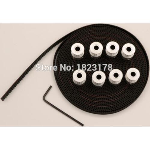 8pcs Timing Pulley GT2 20 teeth Bore 5mm + 5Meters GT2 timing Belt Width 6mm 2GT belt for RepRap Prusa Mendel 3D