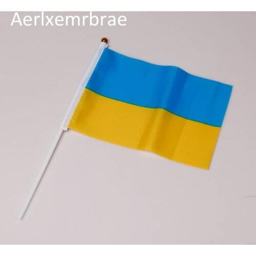 Free shipping Ukraine Hand Flag National Hand Flag 14*21cm Polyester Small Size Flying Banner Custom Hand flag