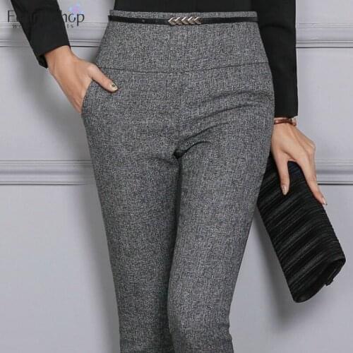 Women High Waist Pants Side Zipper Pencil Pants Female Office Lady Autumn Winter Formal Work Wear Trousers 2021 Plus Size 4XL
