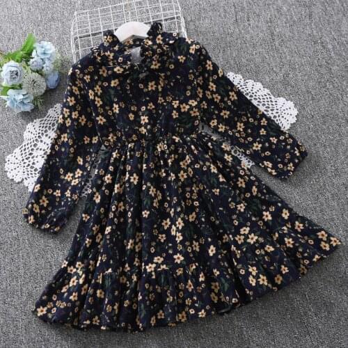 Kids Dress for Girls Spring & Autumn Floral Kids Clothes Cotton Children Dresses Long Sleeve Baby Girl Vestidos for 6-14 Years