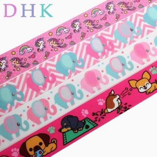 DHK 1.5'' 50yards elephant dog unicorn printed grosgrain Ribbon Accessory hairbow headwear decoration DIY Wholesale 38mm S959