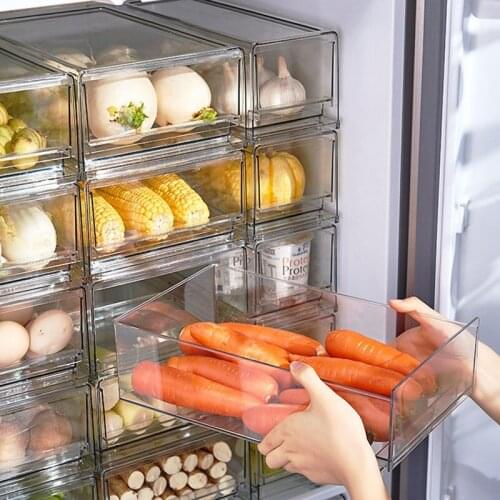 Refrigerator Storage Box Clear Food Storage Fruit Vegatable Meat Freezer Fridge Stackable Cabinet Kitchen Drawer Organizer