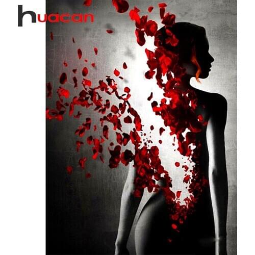 Huacan DIY Diamond Embroidery Black And Red Art Kits Diamond Painting Woman Mosaic Handmade Gift Sale