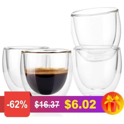 Coffee Cup 2/4/6pcs 80ML Double Wall Glass Tea Cup Mugs Transparent Insulation Glasses Cups Beer Mug Cup Drinkware